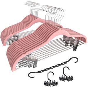 VECELO Premium Velvet Clothes Hangers Suit with Metal Clips (20 Pack)-Non Slip & Space-Saving with 1 Magic Hangers & 2 Tie Rack Excellent for Men and Women VECELO Premium Velvet Clothes Hangers Suit with Metal Clips (20 Pack)-Non Slip & Space-Saving with 1 Magic Hangers & 2 Tie Rack Excellent for Men and Women