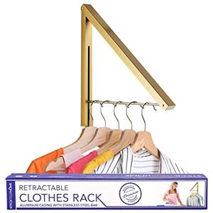 Stock Your Home Single Foldable Clothing Rack, Wall-Mounted Retractable Clothes Hanger for Laundry Dryer Room, Hanging Drying Rod, Small Collapsible Folding Garment Racks, Dorm Accessories (Gold) Stock Your Home Single Foldable Clothing Rack, Wall-Mounted Retractable Clothes Hanger for Laundry Dryer Room, Hanging Drying Rod, Small Collapsible Folding Garment Racks, Dorm Accessories (Gold)
