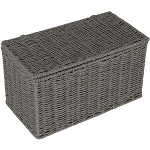 Household Essentials Small Handwoven Paper Rope Wicker Basket with Lid, Grey Household Essentials Small Handwoven Paper Rope Wicker Basket with Lid, Grey