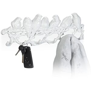 Relaxdays Wall-Mounted Coat Rack, Birds Design, Cast Iron, 6 Hooks, Unusual Look, Key Hanger, 13 x 36.5 x 4.5 cm, White Relaxdays Wall-Mounted Coat Rack, Birds Design, Cast Iron, 6 Hooks, Unusual Look, Key Hanger, 13 x 36.5 x 4.5 cm, White