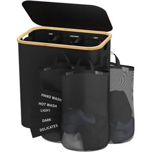 Bathola Laundry Hamper with Lid, 160L Dirty Clothes Hamper for Laundry Basket 3 Section, Extra Large Laundry Sorter Hamper 3 Compartment with Removable Inner Bags & Labels, Black Bathola Laundry Hamper with Lid, 160L Dirty Clothes Hamper for Laundry Basket 3 Section, Extra Large Laundry Sorter Hamper 3 Compartment with Removable Inner Bags & Labels, Black