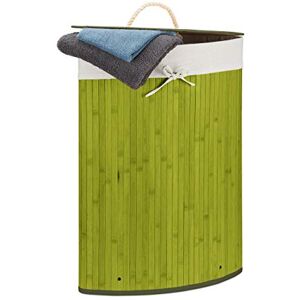 Relaxdays Bamboo Corner Laundry Basket, 65 x 49.5 x 37 cm, 64L, Folding Hamper with Laundry Sack, Green Relaxdays Bamboo Corner Laundry Basket, 65 x 49.5 x 37 cm, 64L, Folding Hamper with Laundry Sack, Green
