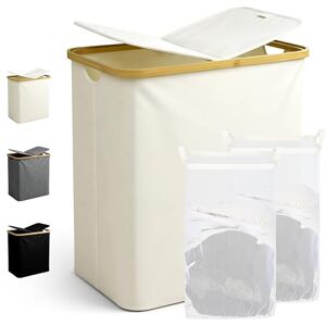 Ribelli Laundry Basket, 104 Litres, Foldable Laundry Hamper, 2 Compartments with Lid and Removable Laundry Bag, Large Laundry Bin for Laundry Room, Bathroom, Bedroom, Cream Ribelli Laundry Basket, 104 Litres, Foldable Laundry Hamper, 2 Compartments with Lid and Removable Laundry Bag, Large Laundry Bin for Laundry Room, Bathroom, Bedroom, Cream
