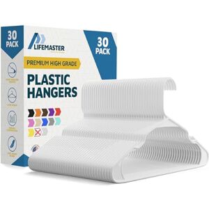Lifemaster 30-Pack White Plastic Hangers Lightweight & Durable Coat Hangers with Shoulder Grooves for Slip Dresses and Bras Space-Saving Laundry Hangers Lifemaster 30-Pack White Plastic Hangers Lightweight & Durable Coat Hangers with Shoulder Grooves for Slip Dresses and Bras Space-Saving Laundry Hangers