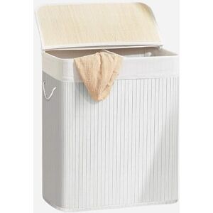 Comart Bamboo Laundry Basket 100 L 2 Compartments Space-Saving Basket Foldable with Lid and Handles Removable Inner Lining Cloth and Laundry Holder for Laundry and Bathroom White Comart Bamboo Laundry Basket 100 L 2 Compartments Space-Saving Basket Foldable with Lid and Handles Removable Inner Lining Cloth and Laundry Holder for Laundry and Bathroom White