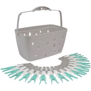 JVL Plastic Peg Basket, Grey with 48 Large Ultra Strong Plastic Pegs, Aqua JVL Plastic Peg Basket, Grey with 48 Large Ultra Strong Plastic Pegs, Aqua
