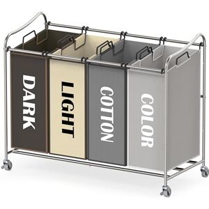 Simple Houseware 4-Bag Heavy Duty Laundry Sorter Rolling Cart, Silver/Assorted Bags Simple Houseware 4-Bag Heavy Duty Laundry Sorter Rolling Cart, Silver/Assorted Bags