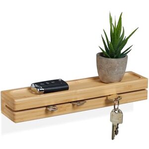 Relaxdays Key Holder, Bamboo Rack with Shelf, W: 29.5 cm, Wall-Mounted Storage, Hallway & Entrance, Natural Relaxdays Key Holder, Bamboo Rack with Shelf, W: 29.5 cm, Wall-Mounted Storage, Hallway & Entrance, Natural