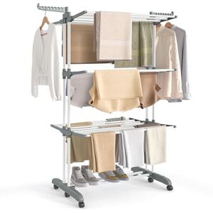 SONGMICS Large Clothes Airer, Foldable Clothes Drying Rack Horse 4-Tier, Moveable, 63.5 x 125.5 x 173 cm, Stainess Steel, Folding Wings, Indoor Outdoor Use, Cloud White and Dove Grey LLR703WZ02 SONGMICS Large Clothes Airer, Foldable Clothes Drying Rack Horse 4-Tier, Moveable, 63.5 x 125.5 x 173 cm, Stainess Steel, Folding Wings, Indoor Outdoor Use, Cloud White and Dove Grey LLR703WZ02