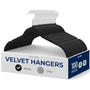 SereneLife Coat Hangers, Velvet Hangers for Clothes, 100 Pcs Non Slip Slim Space Saving Adult Hanger with 360° Swivel Hooks, For Tops, Jackets, Blouses, & Strappy Dresses Black SereneLife Coat Hangers, Velvet Hangers for Clothes, 100 Pcs Non Slip Slim Space Saving Adult Hanger with 360° Swivel Hooks, For Tops, Jackets, Blouses, & Strappy Dresses Black
