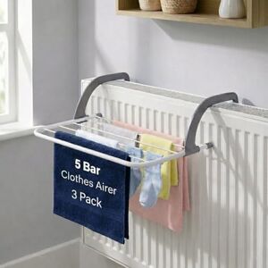 HomlyPro Pack Of 3 Radiator Clothes Airer 5 Bar Folding Drying Rack with Adjustable Arms, Space Saving Steel Laundry Dryer for Towels & Garments, Over Door Bath Towel Rail Indoor Hanging Solution HomlyPro Pack Of 3 Radiator Clothes Airer 5 Bar Folding Drying Rack with Adjustable Arms, Space Saving Steel Laundry Dryer for Towels & Garments, Over Door Bath Towel Rail Indoor Hanging Solution