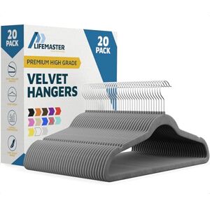 Lifemaster 20 Pcs. of Velvet Non-Slip Hangers for Clothes Heavy Duty Coat Hanger Set with 360° Swivel Hook (Grey) Lifemaster 20 Pcs. of Velvet Non-Slip Hangers for Clothes Heavy Duty Coat Hanger Set with 360° Swivel Hook (Grey)