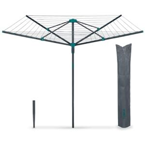 Tower 50m 4-Arm Rotary Airer with Cover & Ground Spike, Weather-Resistant PVC Washing Lines, Foldable Steel Frame, Space-Saving Outdoor Clothes Dryer, Anthracite & Teal, T873032TL Tower 50m 4-Arm Rotary Airer with Cover & Ground Spike, Weather-Resistant PVC Washing Lines, Foldable Steel Frame, Space-Saving Outdoor Clothes Dryer, Anthracite & Teal, T873032TL