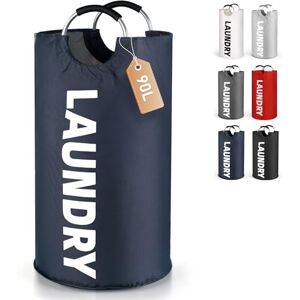 Lychico 90L Laundry Basket, Large Foldable Collapsible Washing Basket with Handles, Waterproof Storage Hamper, Portable Laundry Bag for Home Use, Space Saving Clothes Organiser, Navy Blue Lychico 90L Laundry Basket, Large Foldable Collapsible Washing Basket with Handles, Waterproof Storage Hamper, Portable Laundry Bag for Home Use, Space Saving Clothes Organiser, Navy Blue