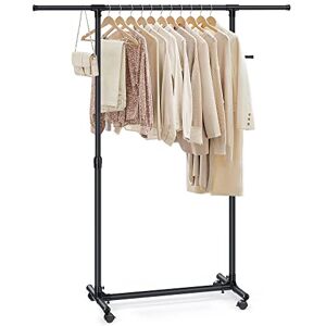 SONGMICS Clothes Rack with Castors, Garment Rack, Adjustable Height Between 97-165 cm, Clothes Rail with Extendable Bar, Side Hooks for Accessories and Bags, Black LLR001B01 SONGMICS Clothes Rack with Castors, Garment Rack, Adjustable Height Between 97-165 cm, Clothes Rail with Extendable Bar, Side Hooks for Accessories and Bags, Black LLR001B01