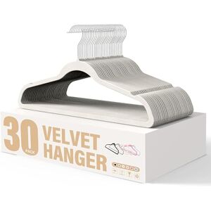 YSSOA Velvet Hangers 30 Pack, Non-Slip Clothes Hangers with Shoulder Notches, 360° Swivel Hooks, Heavy Duty Standard Hangers for Closet Space Saving, White YSSOA Velvet Hangers 30 Pack, Non-Slip Clothes Hangers with Shoulder Notches, 360° Swivel Hooks, Heavy Duty Standard Hangers for Closet Space Saving, White