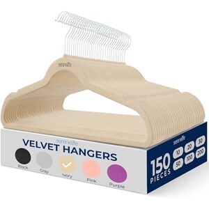 SereneLife 150 Pieces Velvet Hangers Space Saving Heavy Duty Slim Suit Clothes Hanger Set with 360 Degree Swivel Metal Hook, Can Hold Up to 10 Lbs. For Coats, Jackets, Pants & Dress (Ivory) SereneLife 150 Pieces Velvet Hangers Space Saving Heavy Duty Slim Suit Clothes Hanger Set with 360 Degree Swivel Metal Hook, Can Hold Up to 10 Lbs. For Coats, Jackets, Pants & Dress (Ivory)