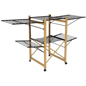 KITCHEN MOVE Large Capacity Multifunctional Clothes Airer with Wheels 28 m USHUAIA Wood and Black Colour with Mesh Drying Rack, Stainless Steel Aluminium Plastic, 176x60xH105cm KITCHEN MOVE Large Capacity Multifunctional Clothes Airer with Wheels 28 m USHUAIA Wood and Black Colour with Mesh Drying Rack, Stainless Steel Aluminium Plastic, 176x60xH105cm