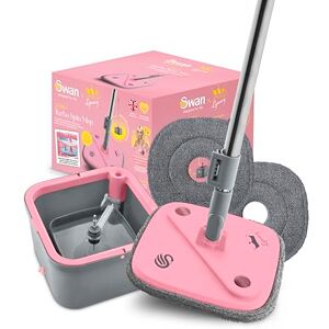 Swan x Lynsey TV's Queen of Clean Turbo Spin Mop, Clean and Dirty Water Seperation, Effortless Wringing, 2 x Washable Microfibre Pads, Collapsible Handle, Ergonomic Design, Pink & Grey, SWFC1002QOCN Swan x Lynsey TV's Queen of Clean Turbo Spin Mop, Clean and Dirty Water Seperation, Effortless Wringing, 2 x Washable Microfibre Pads, Collapsible Handle, Ergonomic Design, Pink & Grey, SWFC1002QOCN