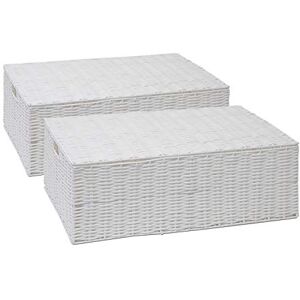 ARPAN Resin Woven Under Bed Storage Box, Chest Shelf Toy Clothes Basket With Lid White (Set of 2 Medium Baskets) ARPAN Resin Woven Under Bed Storage Box, Chest Shelf Toy Clothes Basket With Lid White (Set of 2 Medium Baskets)