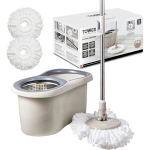 Tower Microfiber Spin Mop - Latte - Microfiber - 13L - Floor Cleaning - UK Brand Tower Microfiber Spin Mop - Latte - Microfiber - 13L - Floor Cleaning - UK Brand