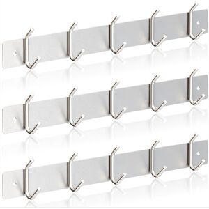 RICOO Heavy Duty Stainless Steel Wall Mounted Coat Hooks, MH028S-5x3, Elegant Hook Rack for Entryway, Kitchen, Bathroom, with 5 Durable Hooks, Silver RICOO Heavy Duty Stainless Steel Wall Mounted Coat Hooks, MH028S-5x3, Elegant Hook Rack for Entryway, Kitchen, Bathroom, with 5 Durable Hooks, Silver