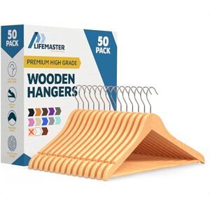 Lifemaster Tough Long Lasting Solid Maple Wooden Clothes Hangers Pack of 50 Natural Wood Hangers with Rotating Swivel Hooks and Built-in Notches to Organize Jackets, Shirts, and Pants Lifemaster Tough Long Lasting Solid Maple Wooden Clothes Hangers Pack of 50 Natural Wood Hangers with Rotating Swivel Hooks and Built-in Notches to Organize Jackets, Shirts, and Pants