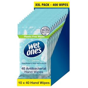 Wet Ones Be Gentle Plastic Free Anti-bacterial Bio-degradable Hand Wipes 400 Total 10 packs x 40 wipes Wet Ones Be Gentle Plastic Free Anti-bacterial Bio-degradable Hand Wipes 400 Total 10 packs x 40 wipes