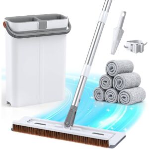 Euqvunn Flat Mop and Bucket Set, Wet and Dry Use Mop for Cleaning Floors with 6 Reusable Microfibre Mop Pads, Wash & Squeeze Mop Bucket, Scraper, Mop Holder – 40 x 12 x 135 cm Euqvunn Flat Mop and Bucket Set, Wet and Dry Use Mop for Cleaning Floors with 6 Reusable Microfibre Mop Pads, Wash & Squeeze Mop Bucket, Scraper, Mop Holder – 40 x 12 x 135 cm