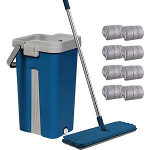 GONICVIN Mop and Bucket Set, Microfibre Flat Mop for Wet and Dry with Stainless Steel Handle, Double Chamber Bucket, Suitable for All Floors (Blue) GONICVIN Mop and Bucket Set, Microfibre Flat Mop for Wet and Dry with Stainless Steel Handle, Double Chamber Bucket, Suitable for All Floors (Blue)