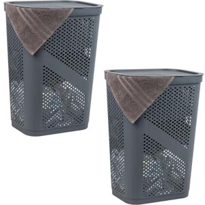 Mind Reader 60L Slim Laundry Hamper, Set of 2, Clothes Basket, Lid, Ventilated, Plastic, 17.25"L x 13.75"W x 23.5"H, Gray Mind Reader 60L Slim Laundry Hamper, Set of 2, Clothes Basket, Lid, Ventilated, Plastic, 17.25"L x 13.75"W x 23.5"H, Gray