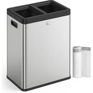 SONGMICS 2 x 6.6 Gallon Open Top Trash Can, Dual Compartment Garbage Can for Waste and Recycling, Stainless Steel, Trash Bin for Office, Restaurant, Commercial Use, Silver ULTB710E50 SONGMICS 2 x 6.6 Gallon Open Top Trash Can, Dual Compartment Garbage Can for Waste and Recycling, Stainless Steel, Trash Bin for Office, Restaurant, Commercial Use, Silver ULTB710E50
