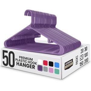 Utopia Home Plastic Hangers 50 Pack Clothes Hanger with Hooks Durable & Space Saving Coat Hanger Heavy Duty Purple Hangers Skirt Hangers Utopia Home Plastic Hangers 50 Pack Clothes Hanger with Hooks Durable & Space Saving Coat Hanger Heavy Duty Purple Hangers Skirt Hangers