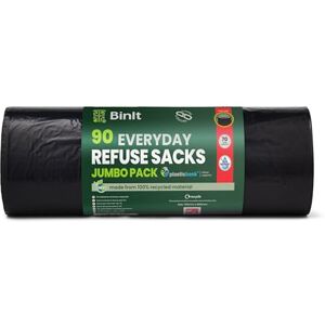 BIN IT 90 Jumbo Pack Everyday 70L Eco-Friendly, Strong & Secure, Refuse Sacks, Bin Bags, Bin Liners, Recycled, Tear Resistant, 30 μm, Perfect for Everyday Household & Commercial Use BIN IT 90 Jumbo Pack Everyday 70L Eco-Friendly, Strong & Secure, Refuse Sacks, Bin Bags, Bin Liners, Recycled, Tear Resistant, 30 μm, Perfect for Everyday Household & Commercial Use