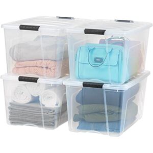 Iris Ohyama IRIS USA 72 Quart Stackable Plastic Storage Bins with Lids and Latching Buckles, 4 Pack Clear, Containers with Lids and Latches Iris Ohyama IRIS USA 72 Quart Stackable Plastic Storage Bins with Lids and Latching Buckles, 4 Pack Clear, Containers with Lids and Latches