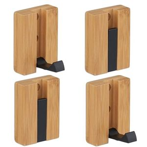 Relaxdays Coat Hooks Set of 4, Bamboo & Metal, Folding, Drilling & Adhesive Mounting, Jacket Hanger, Natural/Black Relaxdays Coat Hooks Set of 4, Bamboo & Metal, Folding, Drilling & Adhesive Mounting, Jacket Hanger, Natural/Black