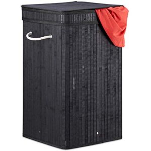 Relaxdays Black Bamboo Pop Hamper, Handle, Portable, 70 L Load, Square Laundry Bag, HxØ: 63 x 36 cm, 63 x 36 x 36 cm Relaxdays Black Bamboo Pop Hamper, Handle, Portable, 70 L Load, Square Laundry Bag, HxØ: 63 x 36 cm, 63 x 36 x 36 cm