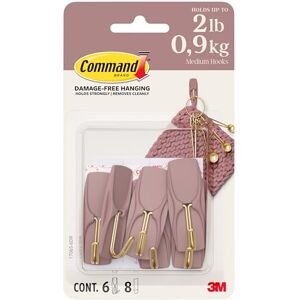 Command Medium Wire Hooks, Dusty Rose, 6 Hooks, 8 Strips Damage-Free Hanging with Adhesive, No Tools Great for Hanging Home Decor, Holds up to 900g Command Medium Wire Hooks, Dusty Rose, 6 Hooks, 8 Strips Damage-Free Hanging with Adhesive, No Tools Great for Hanging Home Decor, Holds up to 900g