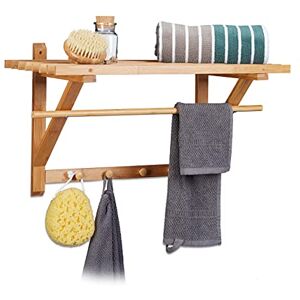 Relaxdays Wall Coat Rack With 4 Hooks, Bamboo, 40 X 60 X 35 cm, Towel Hooks with Bathroom Shelf, Natural Brown Relaxdays Wall Coat Rack With 4 Hooks, Bamboo, 40 X 60 X 35 cm, Towel Hooks with Bathroom Shelf, Natural Brown