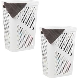 Mind Reader Basket Collection, Slim Laundry Hamper, 60 Liter (15g/33lbs) Capacity, Cut Out Handles, Attached Hinged Lid, Ventilated, Set of 2, White Mind Reader Basket Collection, Slim Laundry Hamper, 60 Liter (15g/33lbs) Capacity, Cut Out Handles, Attached Hinged Lid, Ventilated, Set of 2, White