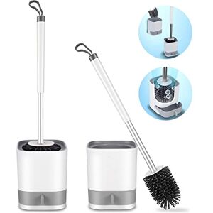 HIYAA Toilet Brush, Silicone Toilet Brush with Holder 2 Pack, Toilet Cleaning Brush with Quick Drying Holder and No-Slip Stainless Steel Handle for Bathroom, White HIYAA Toilet Brush, Silicone Toilet Brush with Holder 2 Pack, Toilet Cleaning Brush with Quick Drying Holder and No-Slip Stainless Steel Handle for Bathroom, White