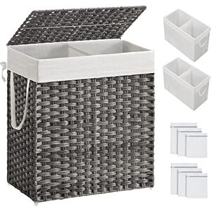 SONGMICS Laundry Basket with Lid, 110L Washing Basket 2 Compartments, Removable Liners with Handles, Handwoven Synthetic Rattan, for Bedroom, Bathroom, Laundry Room, 33 x 57 x 60 cm, Grey LCB52WG SONGMICS Laundry Basket with Lid, 110L Washing Basket 2 Compartments, Removable Liners with Handles, Handwoven Synthetic Rattan, for Bedroom, Bathroom, Laundry Room, 33 x 57 x 60 cm, Grey LCB52WG