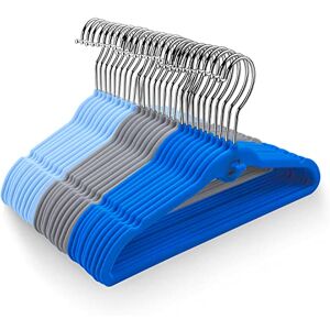 HozyFrozy Multi-Color Premium Kids Velvet Hangers with Mini Hooks, Pack of 30, Non-Slip Space Saving Cascading Clothes Hangers, Navy Blue, Light Blue and Grey, 10 Units Each HozyFrozy Multi-Color Premium Kids Velvet Hangers with Mini Hooks, Pack of 30, Non-Slip Space Saving Cascading Clothes Hangers, Navy Blue, Light Blue and Grey, 10 Units Each