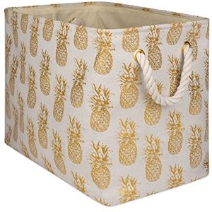 DII Polyester Storage Bin, Gold Metallic Collection Collapsible with Handles, Medium, Pineapple DII Polyester Storage Bin, Gold Metallic Collection Collapsible with Handles, Medium, Pineapple