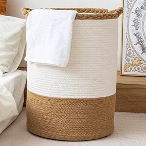 Homlikelan 58L Woven Laundry Basket,Tall Wicker Laundry Basket for Blankets,Clothes,Pillows,Toys,Shoes Large Cotton Laundry Hamper for Bedroom Living Room Bathroom Nursery White Brown Homlikelan 58L Woven Laundry Basket,Tall Wicker Laundry Basket for Blankets,Clothes,Pillows,Toys,Shoes Large Cotton Laundry Hamper for Bedroom Living Room Bathroom Nursery White Brown