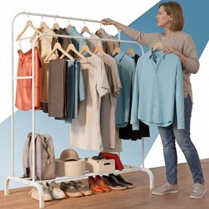 PORTENTUM Heavy Duty Steel Clothes Rack Up to 35 kg Double Bar Organizer and Shoe Rack Free Standing Coat Racks with Non-Slip Feet Anti-Drop Caps for Hangers Quick Assembly PORTENTUM Heavy Duty Steel Clothes Rack Up to 35 kg Double Bar Organizer and Shoe Rack Free Standing Coat Racks with Non-Slip Feet Anti-Drop Caps for Hangers Quick Assembly