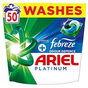 Ariel Platinum PODS®, Washing Liquid Laundry Detergent Capsules 50 Washes, +Touch Of Febreze Odour Defence, Remove Even 7-Day Sweat Odours Ariel Platinum PODS®, Washing Liquid Laundry Detergent Capsules 50 Washes, +Touch Of Febreze Odour Defence, Remove Even 7-Day Sweat Odours