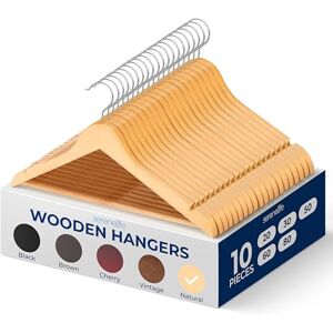 SereneLife Wooden Hangers 10 Pack, Non-Slip, Sturdy, Heavy Duty Suit Hanger Set with 360° Chrome Swivel Hook, Space-Saving Wood Hangers Closet Organizer for Clothes, Coat, Pants, Dress (Natural) SereneLife Wooden Hangers 10 Pack, Non-Slip, Sturdy, Heavy Duty Suit Hanger Set with 360° Chrome Swivel Hook, Space-Saving Wood Hangers Closet Organizer for Clothes, Coat, Pants, Dress (Natural)