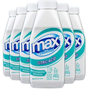 Max Traditional Citric Acid, 450g, 6 Pack Powerful Descaler & Limescale Remover for Descaling Baths, Kettles, Dishwashers, Washing Machines Max Traditional Citric Acid, 450g, 6 Pack Powerful Descaler & Limescale Remover for Descaling Baths, Kettles, Dishwashers, Washing Machines