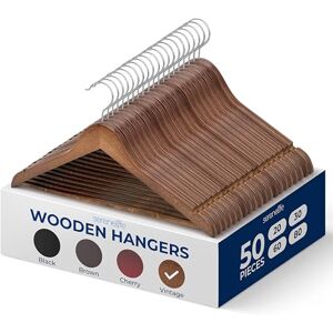 SereneLife Wood Hangers Space Saving Heavy Duty Slim Suit Clothes Hanger Set with 360 Degree Swivel Metal Hook, Can Hold Up to 10 Lbs. for Coats, Jackets, Pants & Dress (50 Pieces) SereneLife Wood Hangers Space Saving Heavy Duty Slim Suit Clothes Hanger Set with 360 Degree Swivel Metal Hook, Can Hold Up to 10 Lbs. for Coats, Jackets, Pants & Dress (50 Pieces)